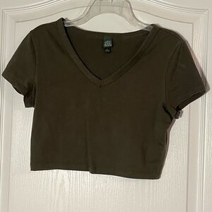 Wild Fable Dark Green V-Neck Crop Top